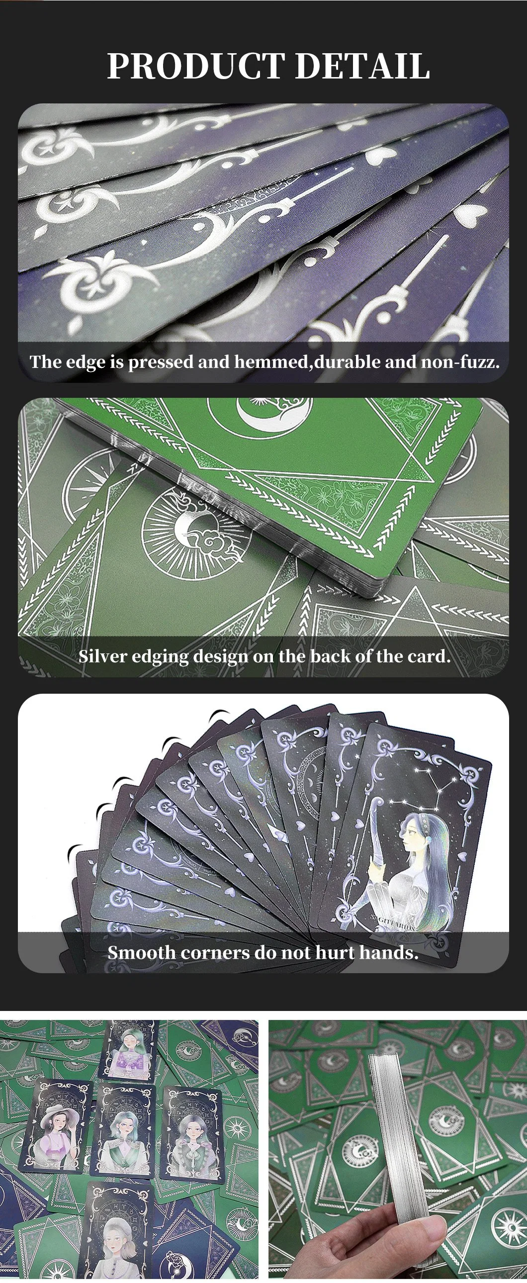 Gold Silver Edge Wholesale Custom Printing Paper Tarot Cards with Guidebook