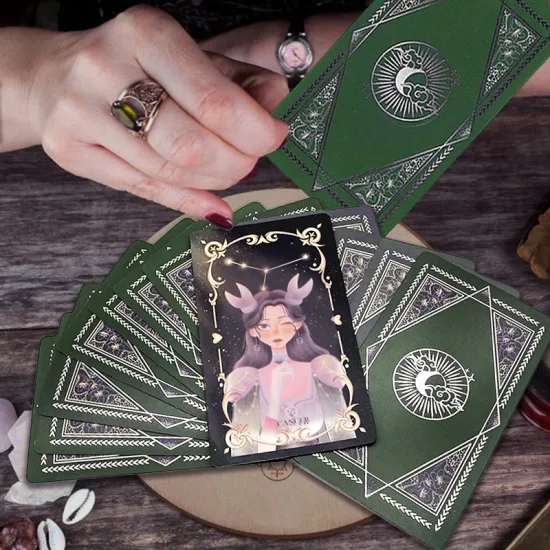 Cartas de tarot de papel de impresión personalizadas al por mayor con borde de plata dorada con guía